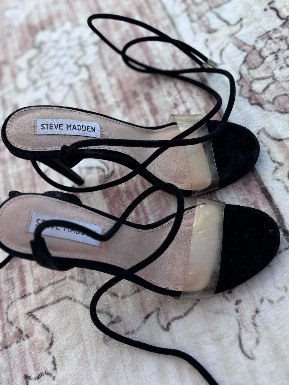 Steve Madden Black Suede Lace-Up Sandals with Clear Band